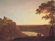 Joseph Wright View of the Lake of Nemi at Sunset (mk05) oil on canvas